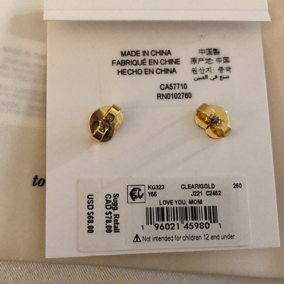 Kate Spade Gold Tone Love You, Mom Linear Stud Earrings Faux Pearl Accent NWT - Picture 12 of 12